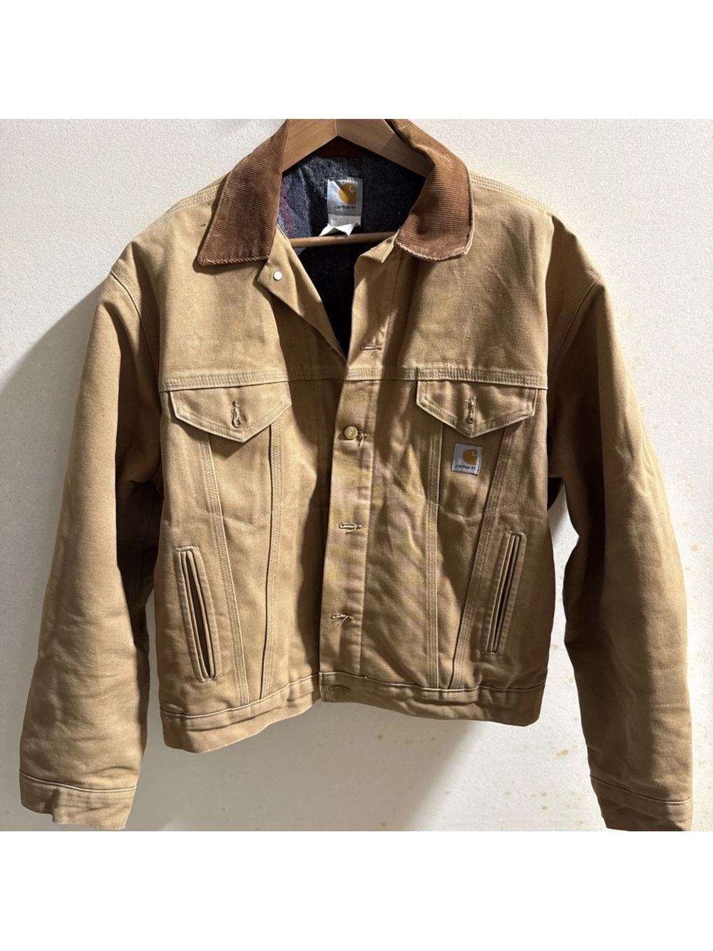 Carhartt Tan Canvas Work Jacket with Brown Corduroy Collar